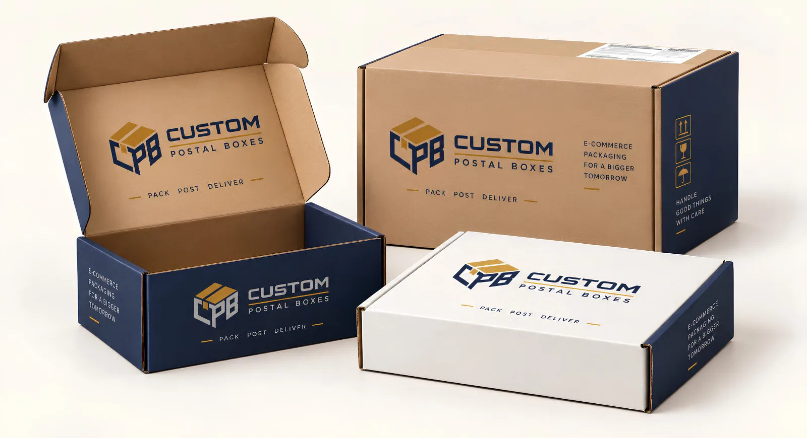 Custom mailer, postal and shipping boxes